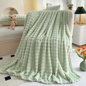 Super Soft Double Layer Rabbit Fur Throw Living Room Blanket Polyester Knitted Thick Warm Winter Fleece Bed Blanket