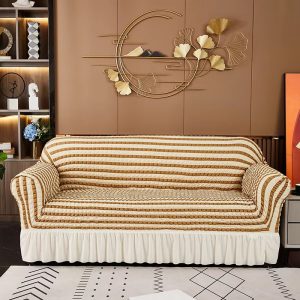 Two colors Sofa Slipcover with Skirt 1-Piece Fitted Couch Cover All-Purpose Furniture Protector