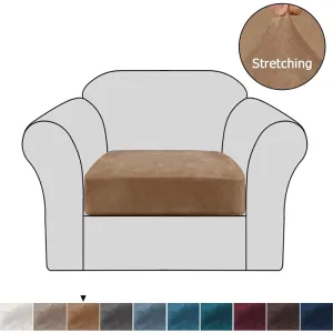 Productsillustration9 Velvet Stretch Couch Cushion Cover Plush 1 Piece Cushion Slipcover Furniture Protector One Seat Cushion