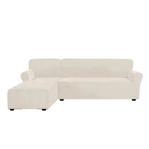 Productsillustration5 Lounge Removable Velvet 2 Pieces L-Shaped left Chaise +3 seater Sectional Sofa Slipcover